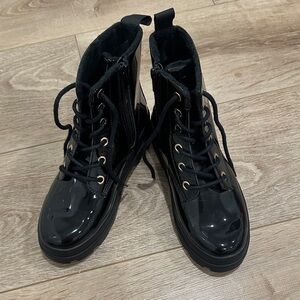 Black Patent Leather Lace-Up Boots
